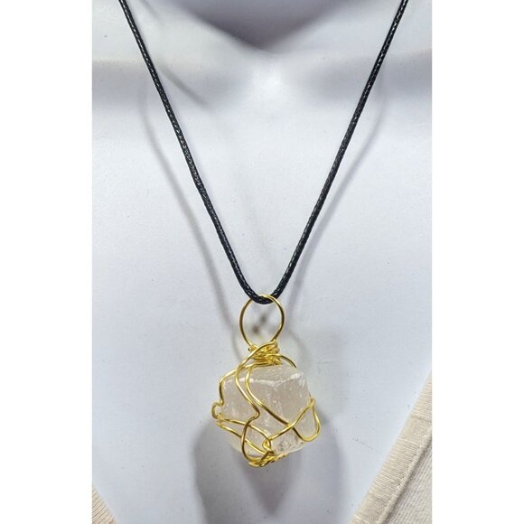 Handmade Wire Wrapped Raw Stone Pendant Necklace - Picture 4 of 5